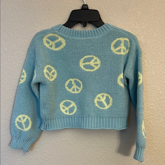 Peace Sign Blue Cropped Sweater for girls - Picture 4 of 6